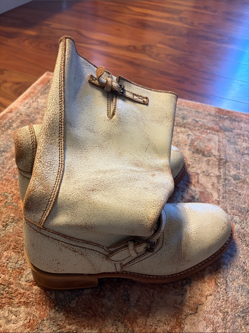 Frye Cream Leather Ankle Boots with Buckle Strap